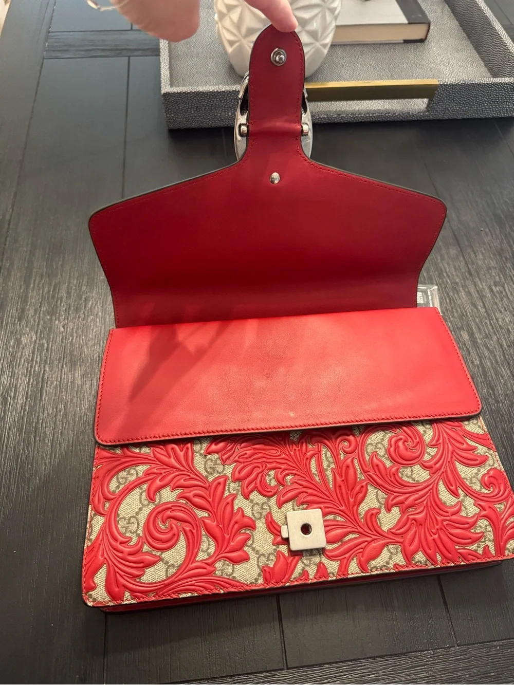 Gucci Dionysus Arabesque Embossed  Shoulder Bag with Silver Hardware